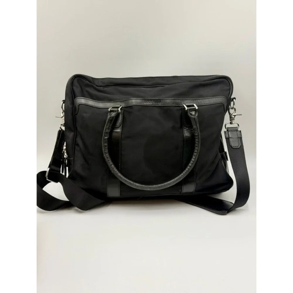 Cole Hann Black Nylon Leather‎ Trim Laptop Messenger Bag Briefcase Adj. Strap